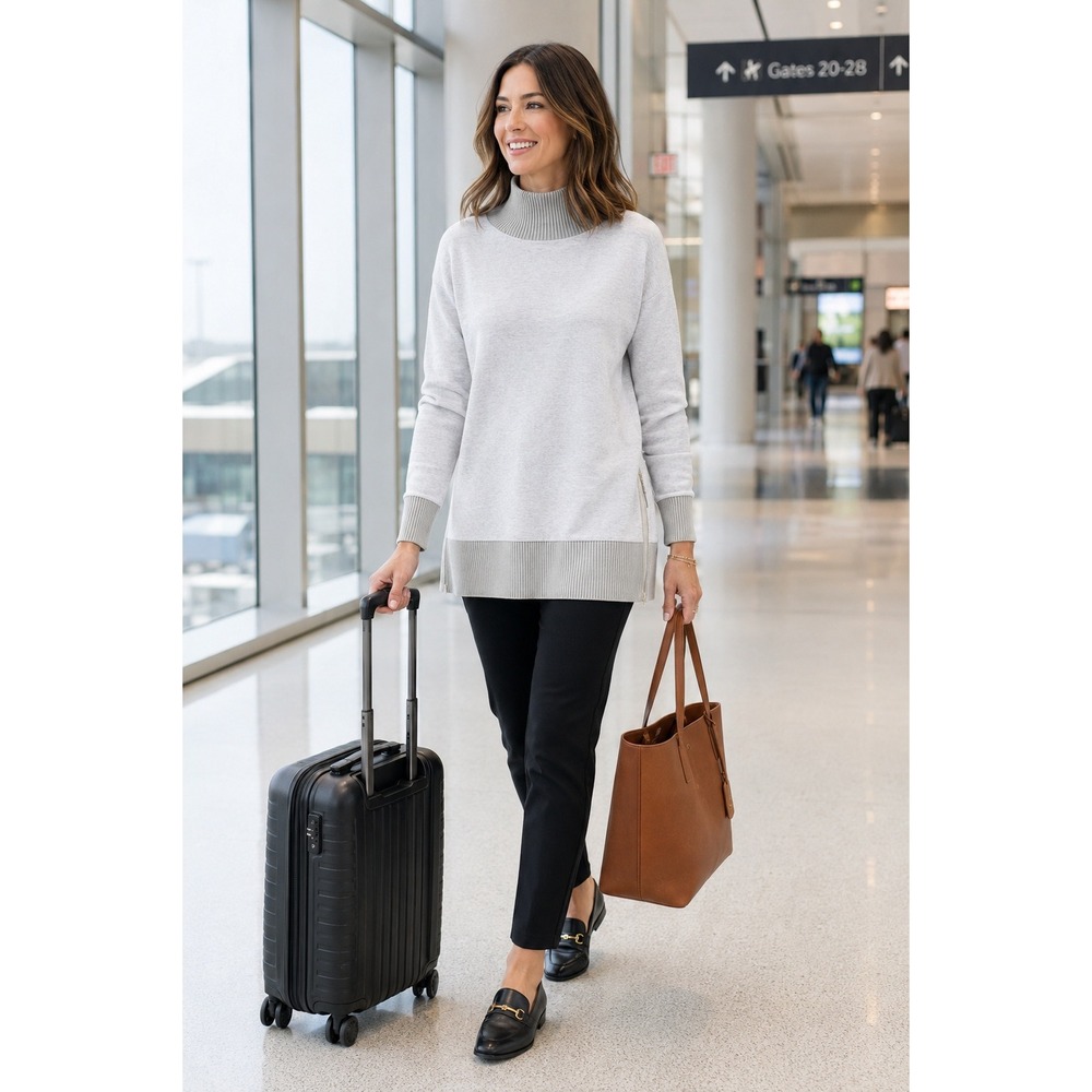 NWT Talbots Travel Capsules AirKnit Turtleneck Tunic Sweater Gray L